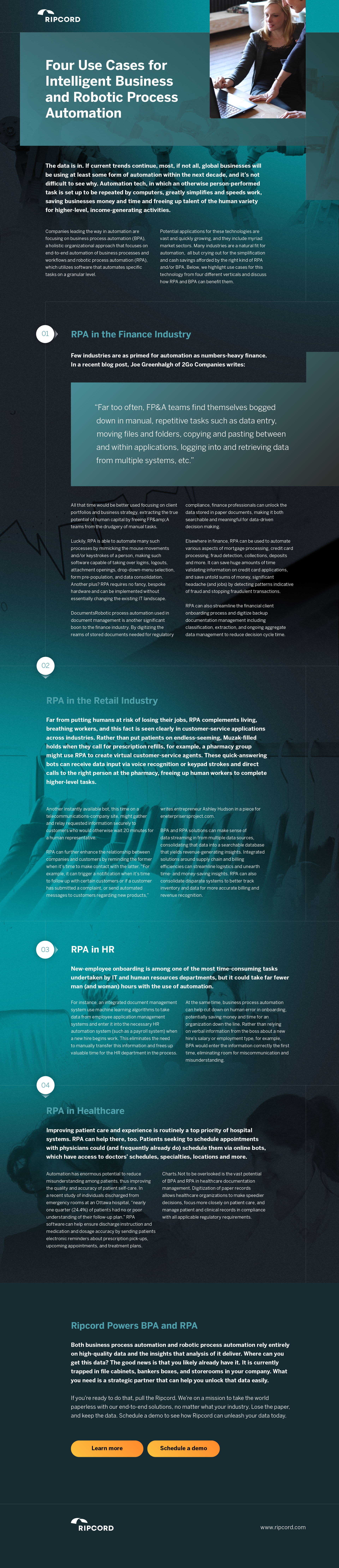 Four Use Cases for Intelligent Business and Robotic Process Automation Infographic - Ripcord